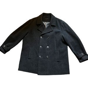 Calvin Klein Mens Dbl Breasted Wool Blend Pea Coat XL 6 Button Black/Dark Gray